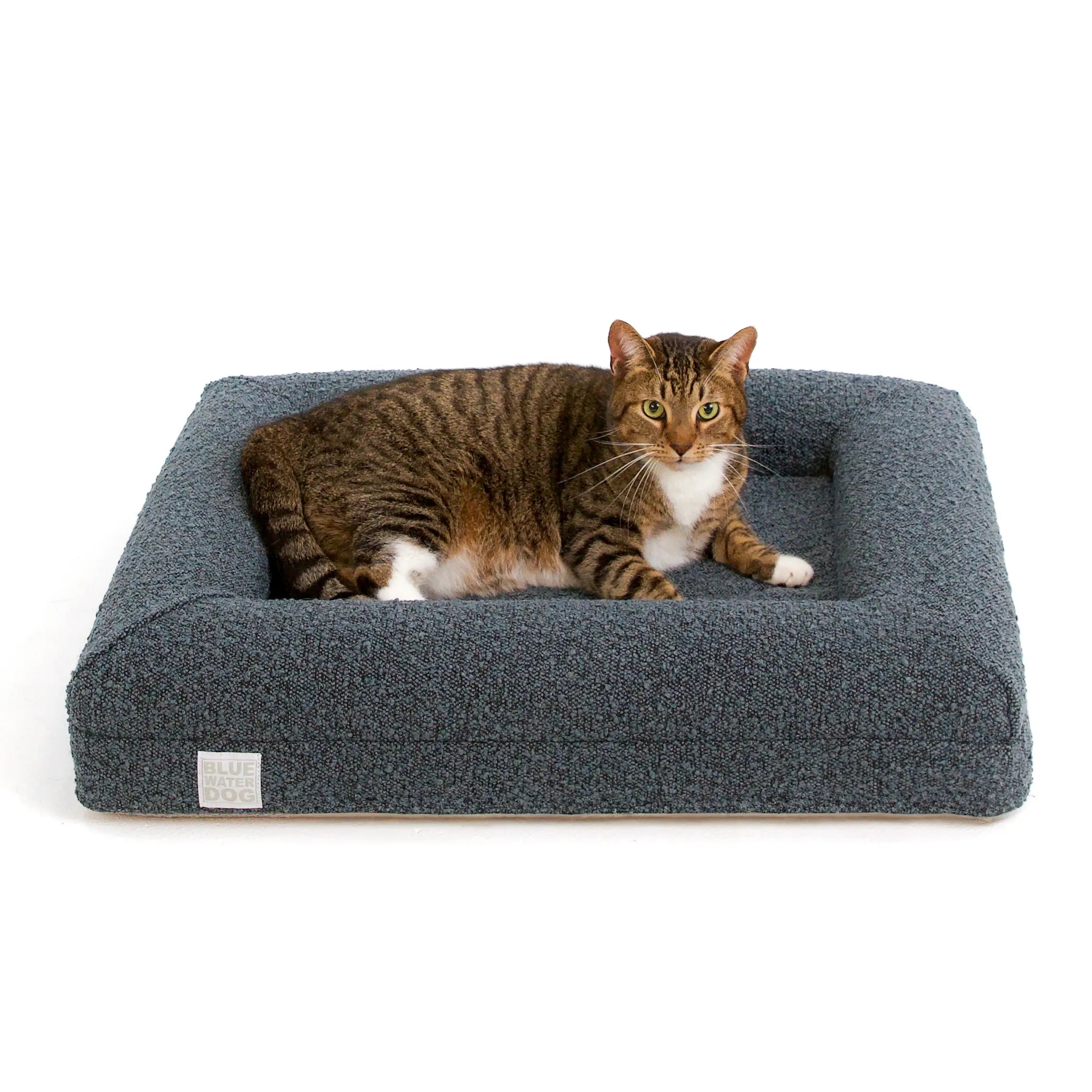 Small Bouclé Orthopedic Dog Bed (Bolster, Ocean Blue)