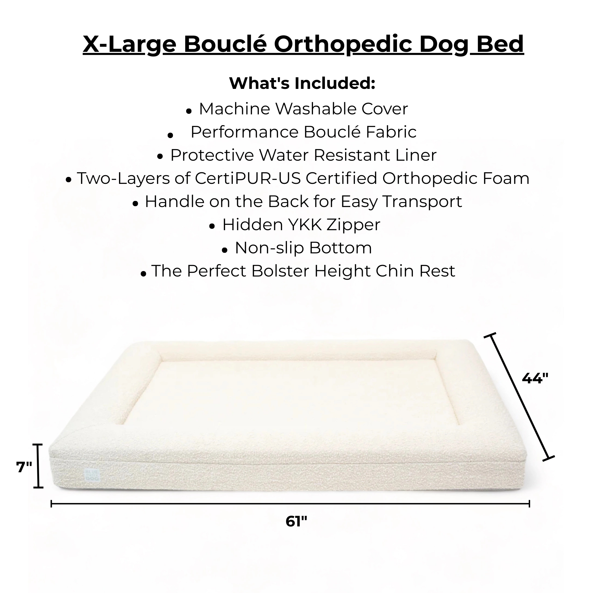 Extra Large Bouclé Orthopedic Dog Bed (Bolster, Cloud)