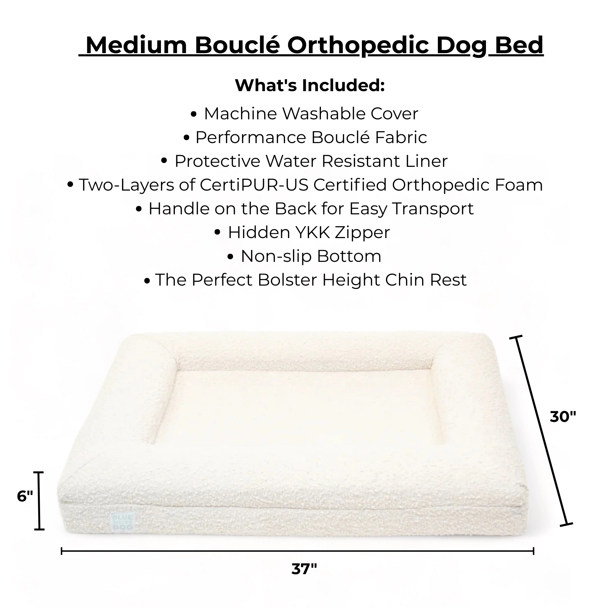 Medium Bouclé Orthopedic Dog Bed (Bolster, Cloud)