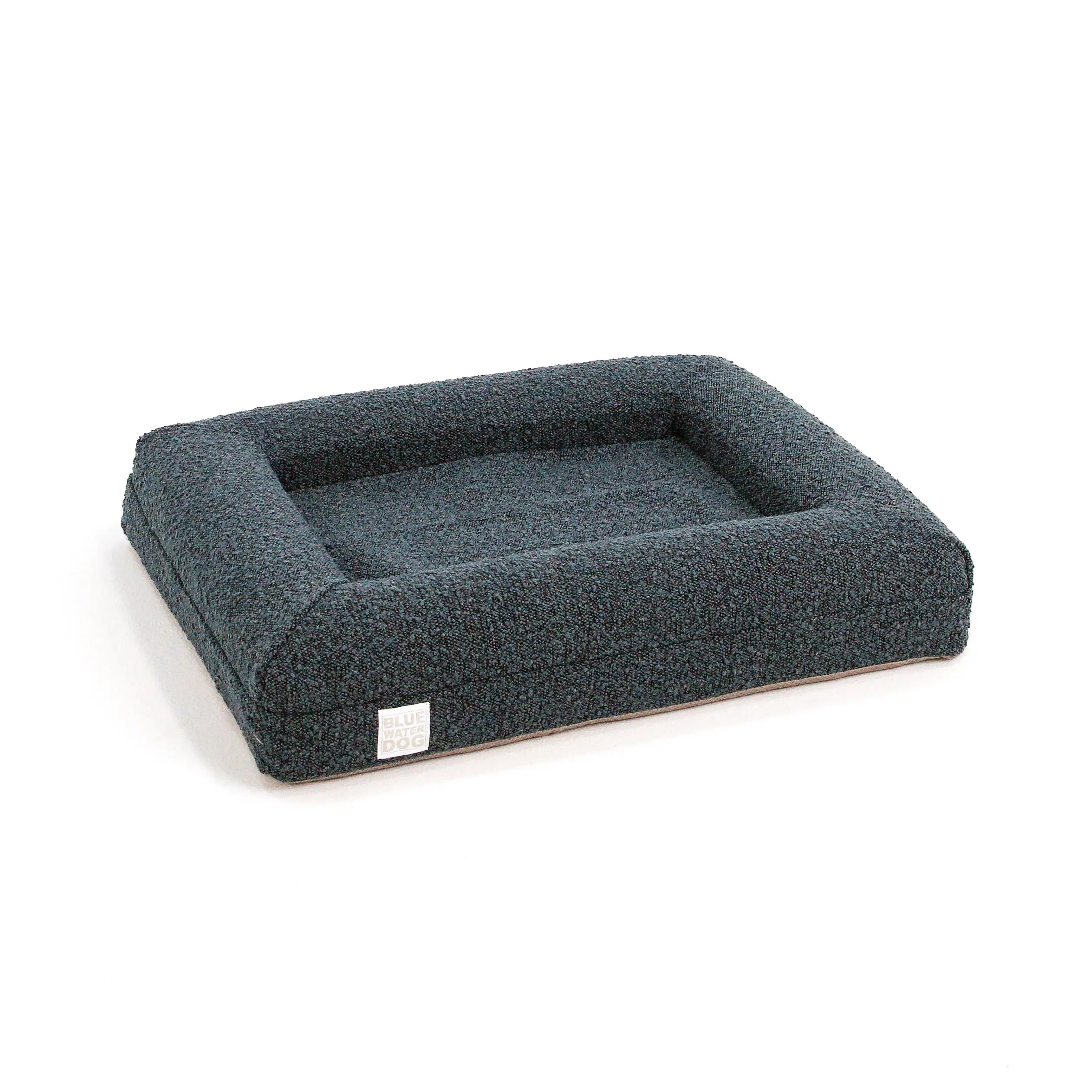 Small Bouclé Orthopedic Dog Bed (Bolster, Ocean Blue)