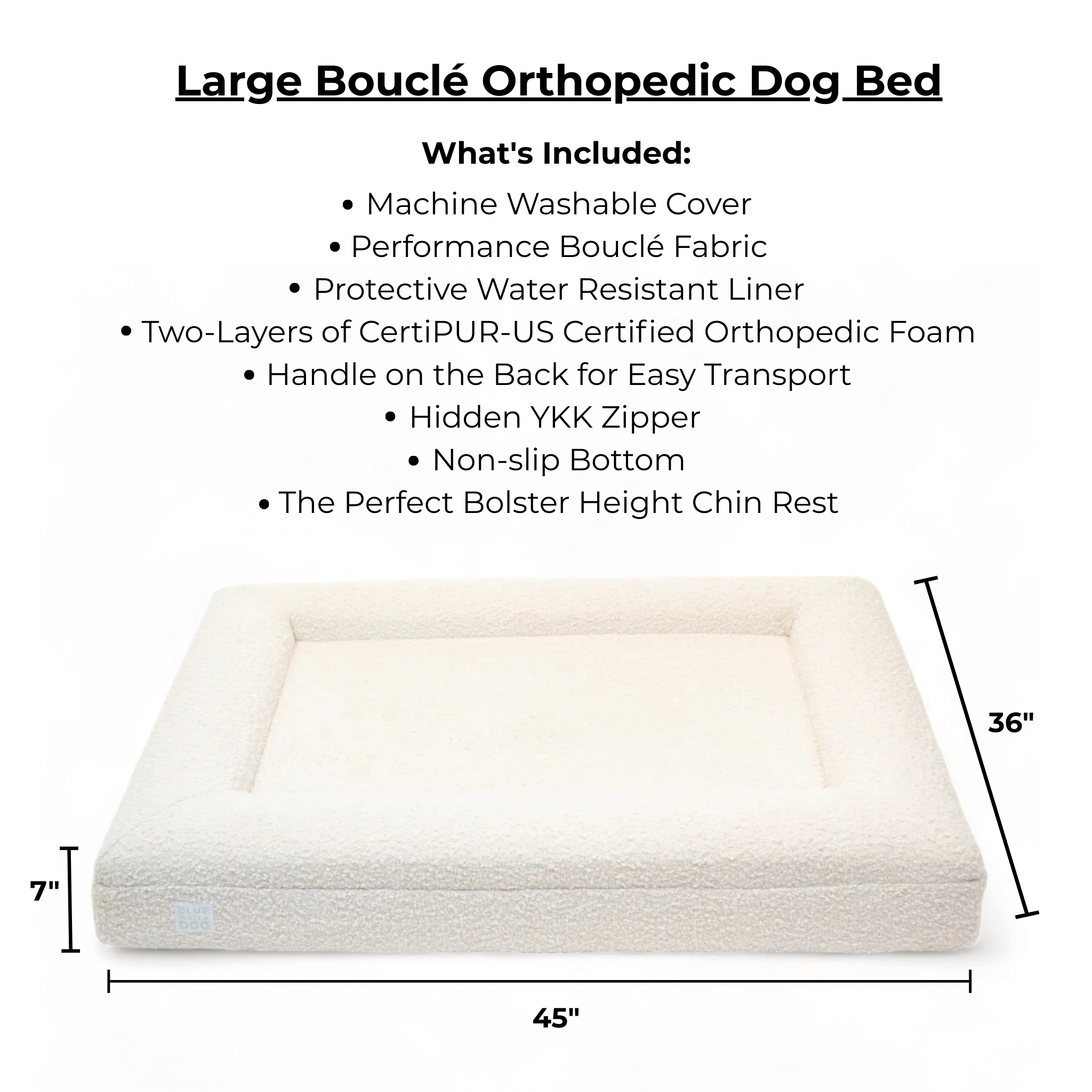 Large Bouclé Orthopedic Dog Bed (Bolster, Cloud)