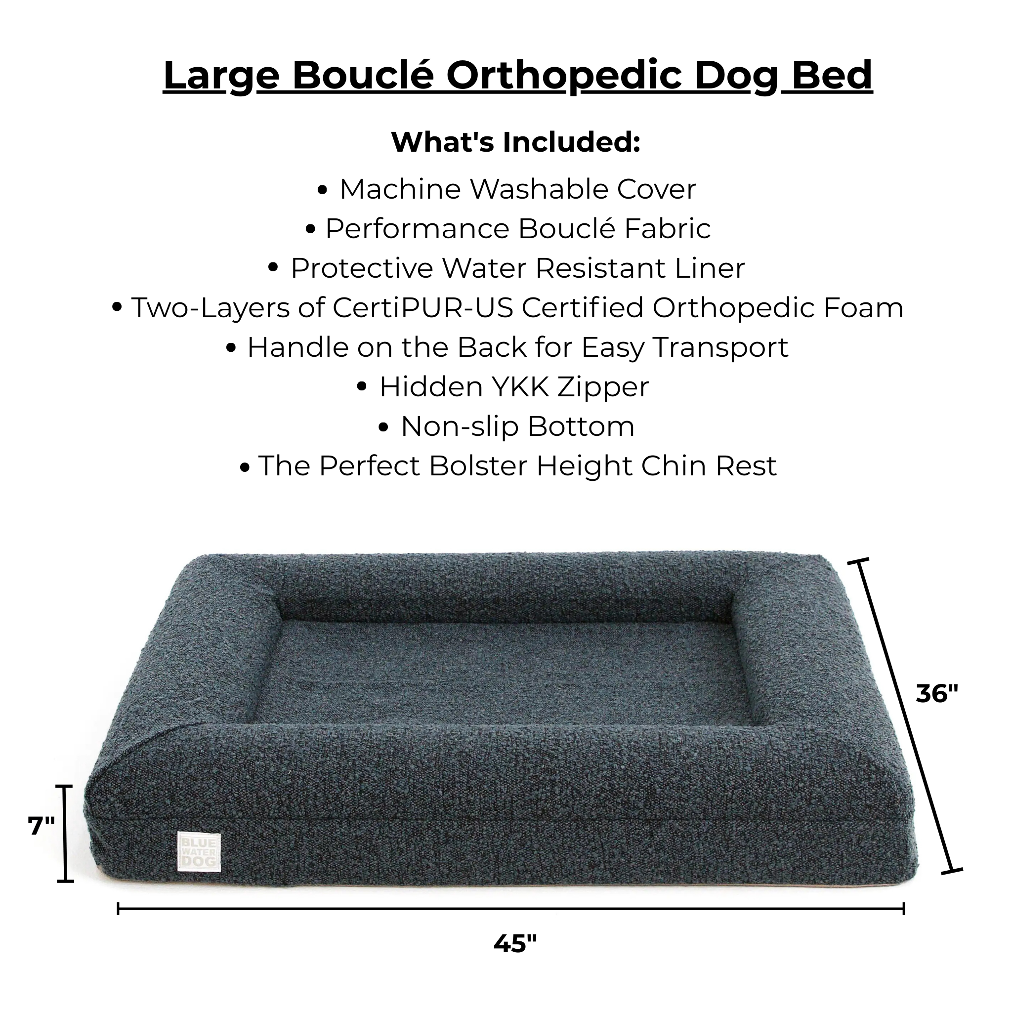 Large Bouclé Orthopedic Dog Bed (Bolster, Ocean Blue)