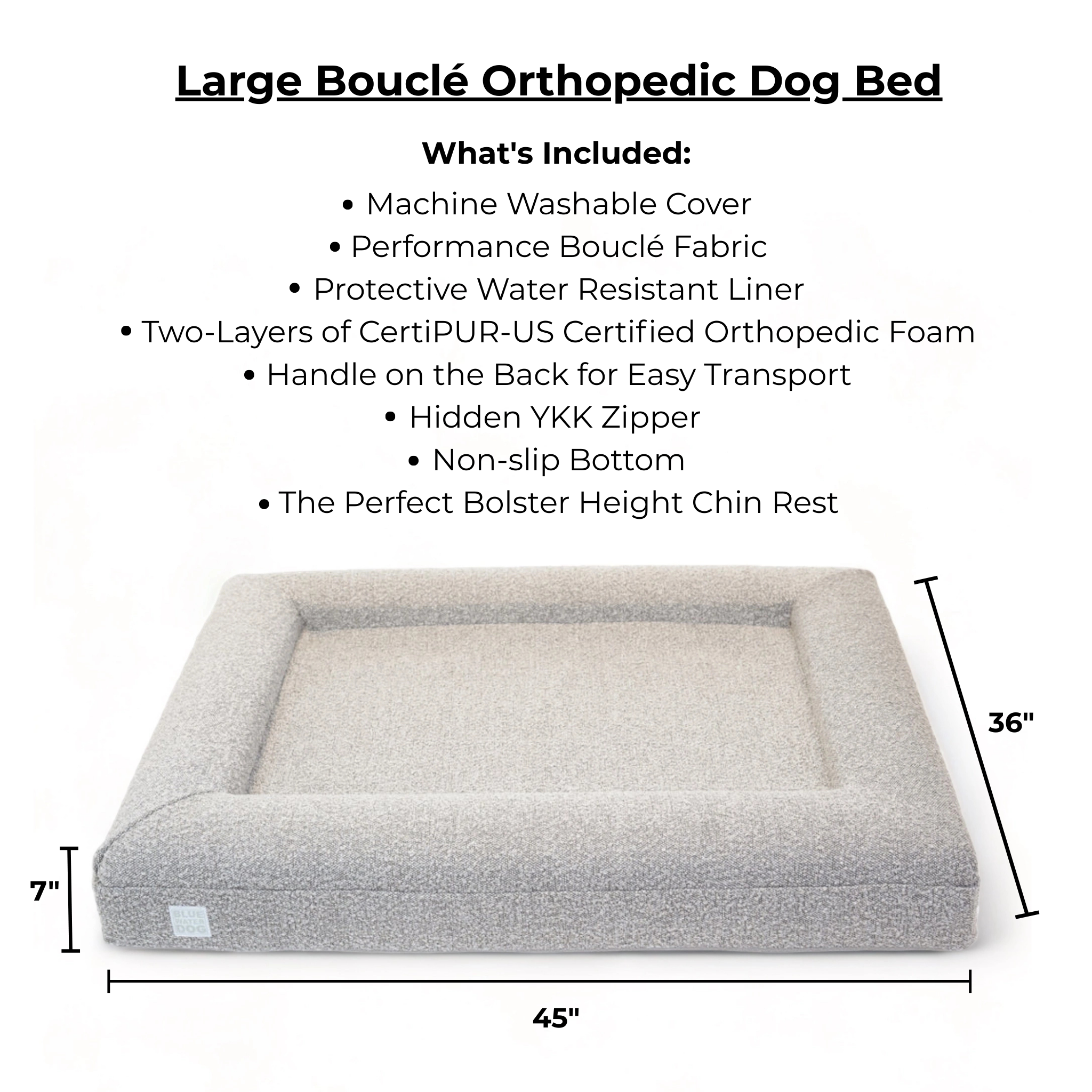 Large Bouclé Orthopedic Dog Bed (Bolster, Sand)