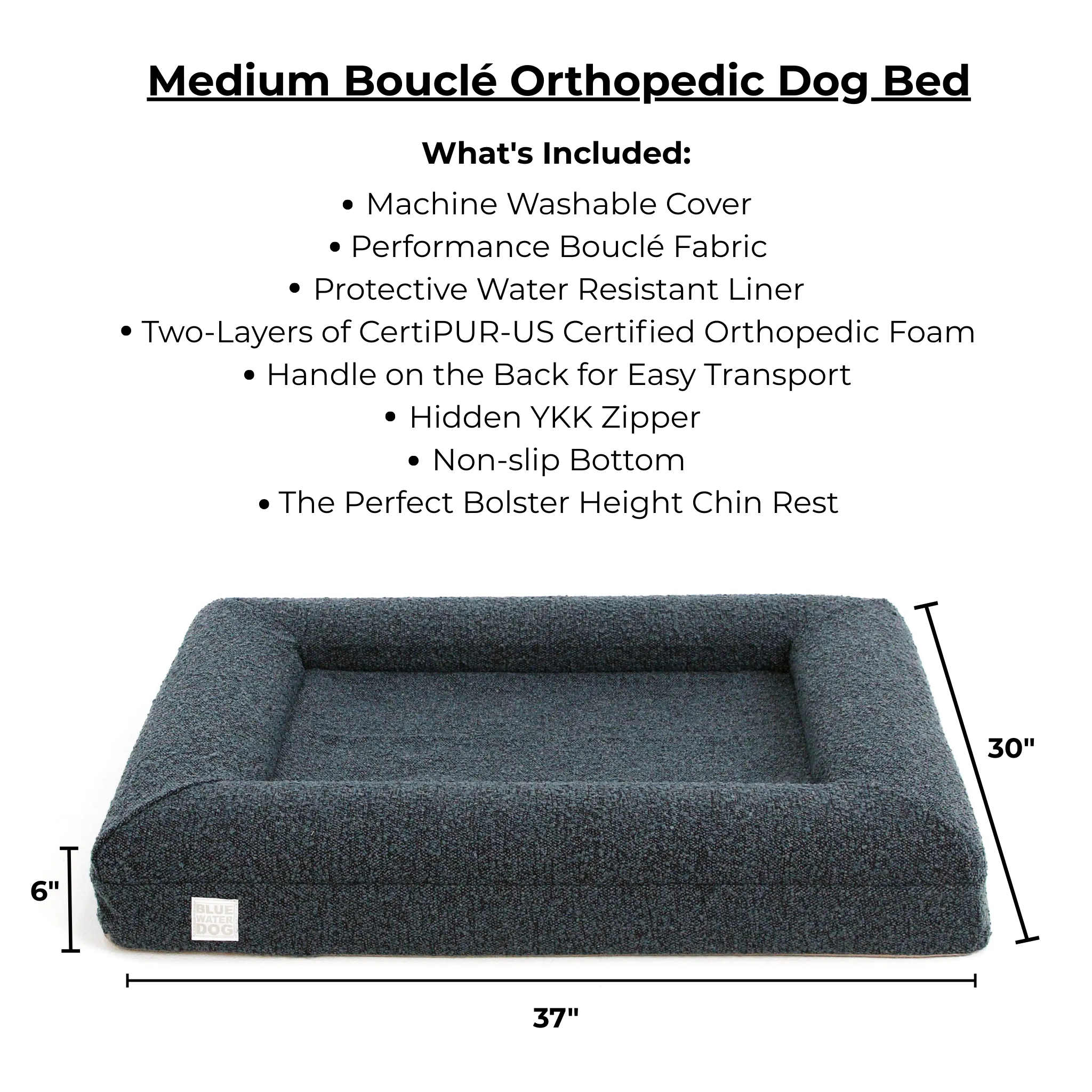 Medium Bouclé Orthopedic Dog Bed (Bolster, Ocean Blue)