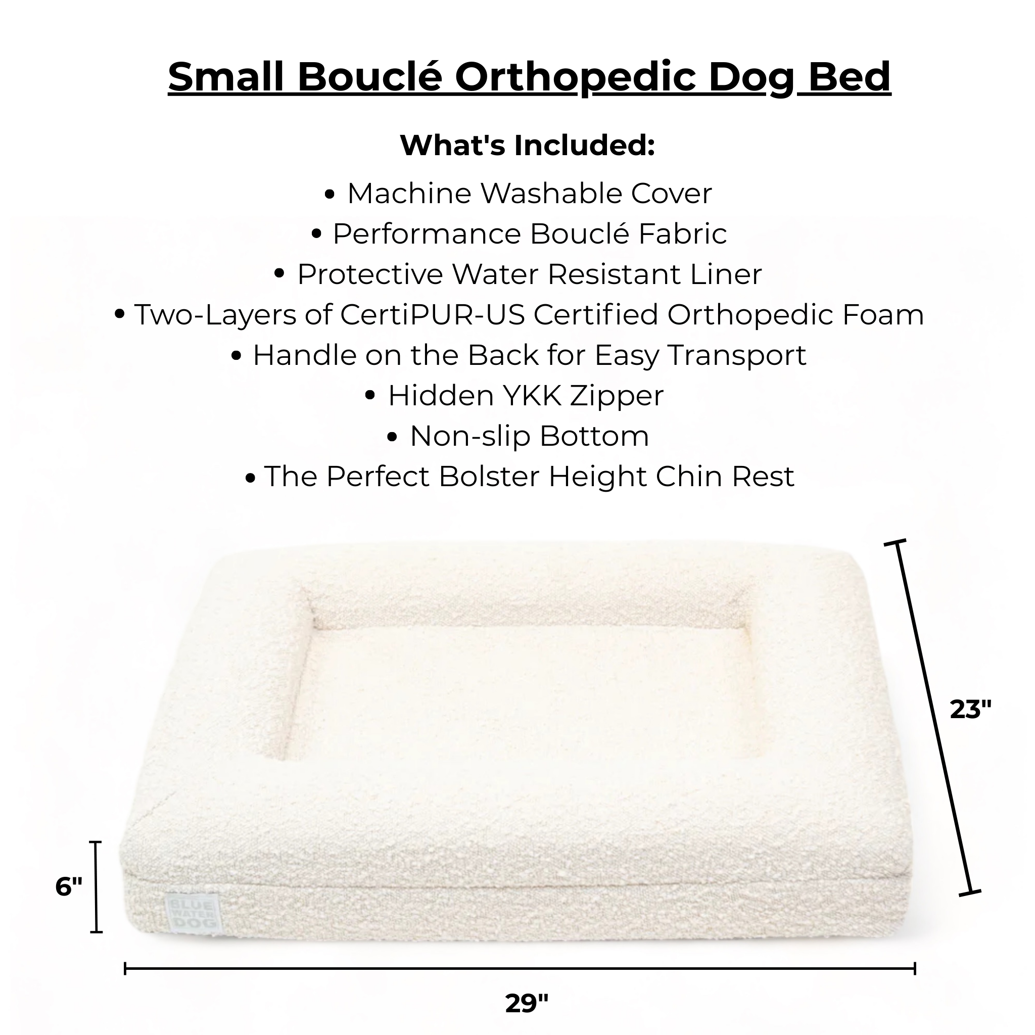 Small Bouclé Orthopedic Dog Bed (Bolster, Cloud)