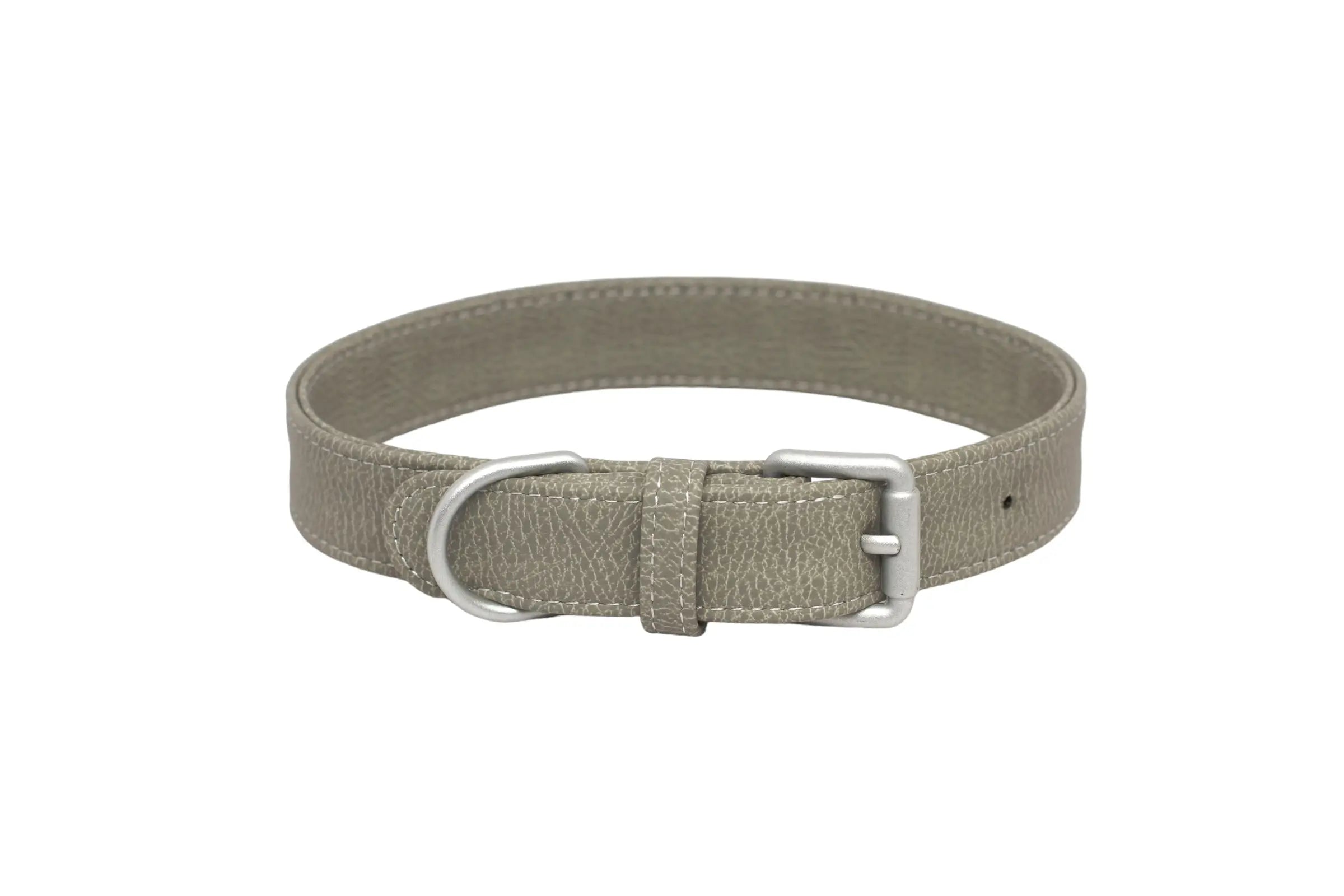 Front of a waterproof and durable dog collar with marine grade anodized aluminum hardware in the color winter gray.
