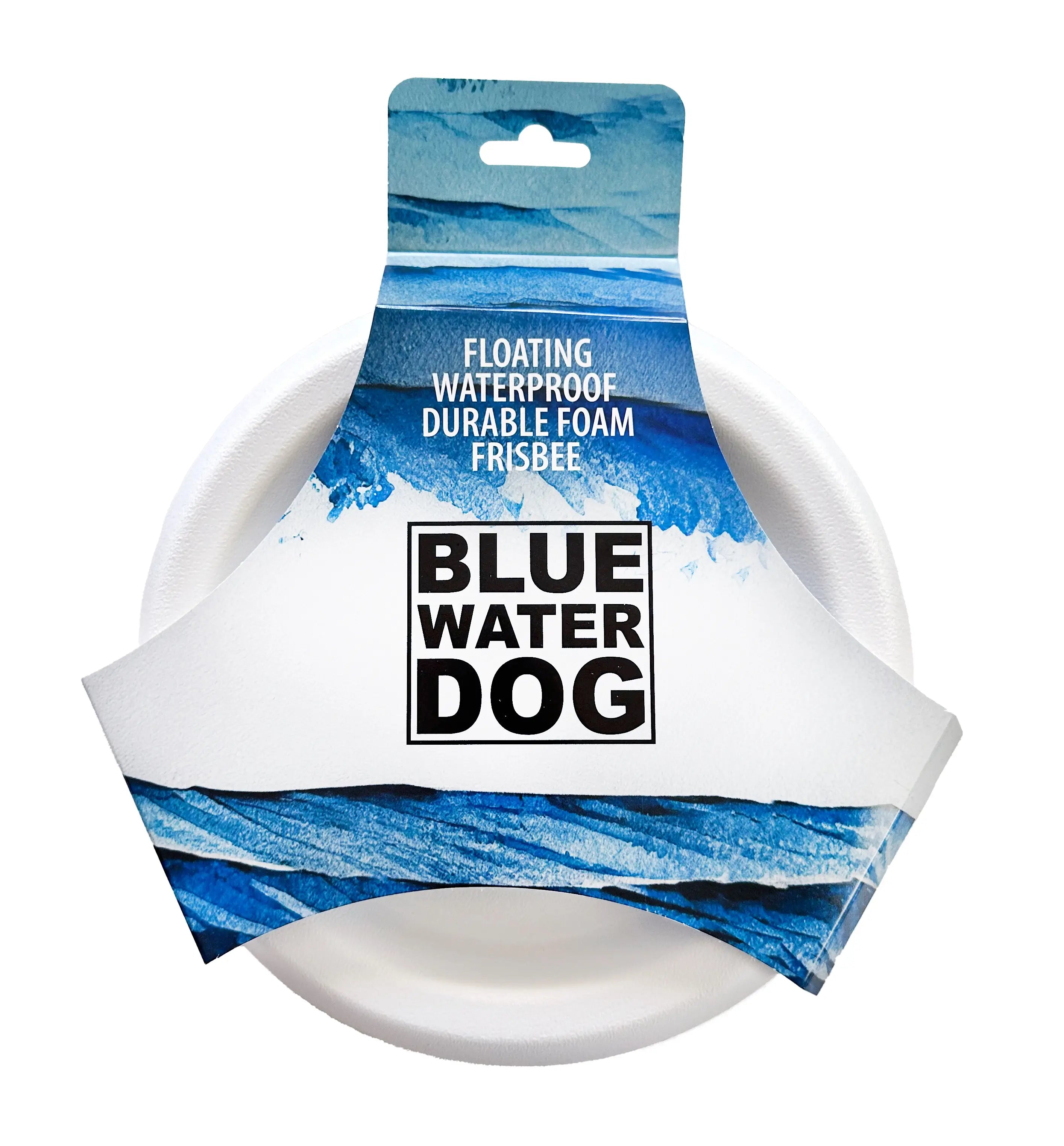 White dog frisbee in packaging.