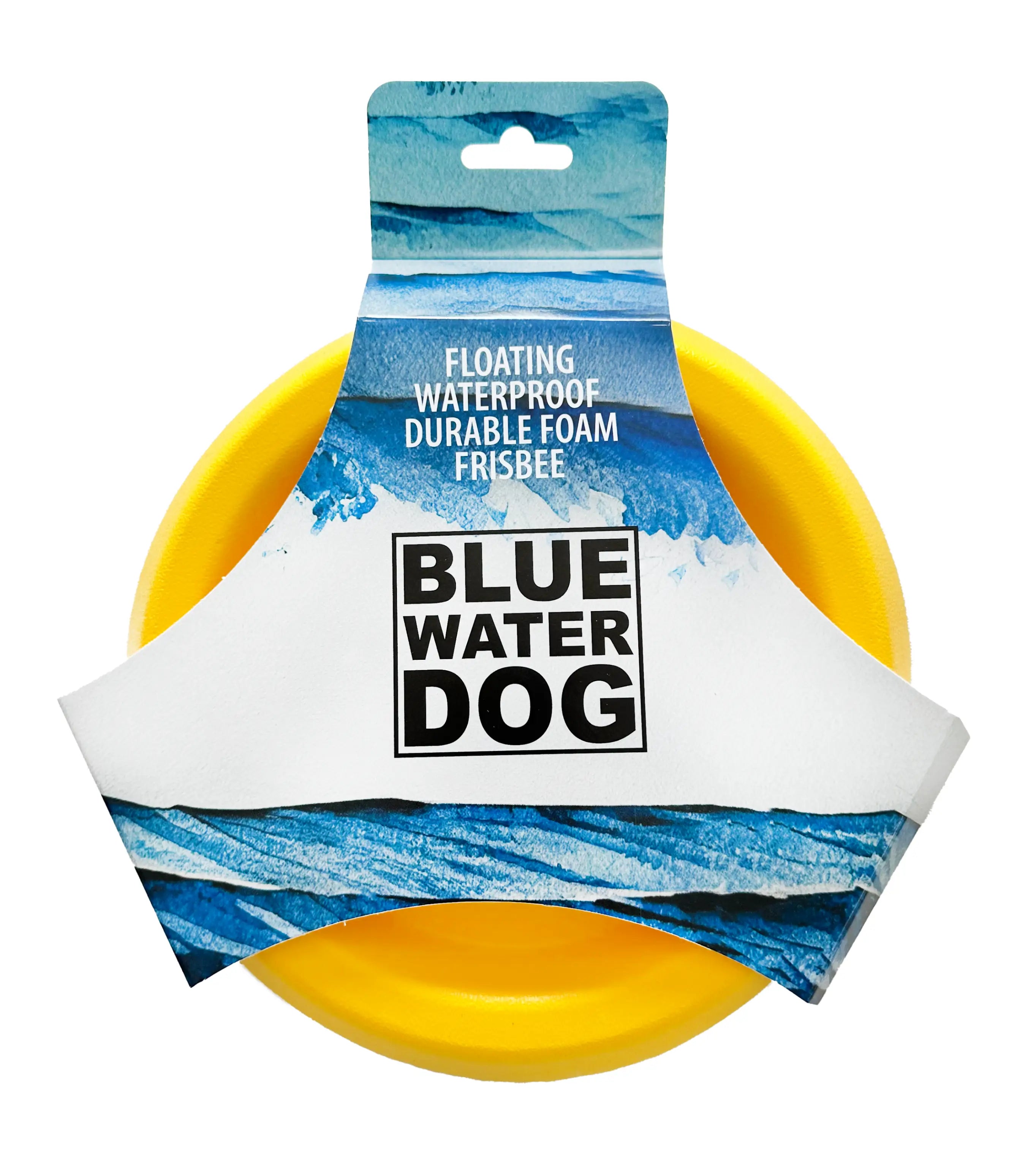 Yellow dog frisbee in packaging.